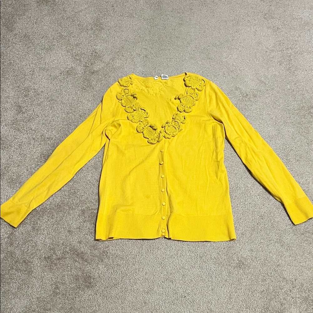 Anthropologie Yellow Floral Trim Women's Cardigan